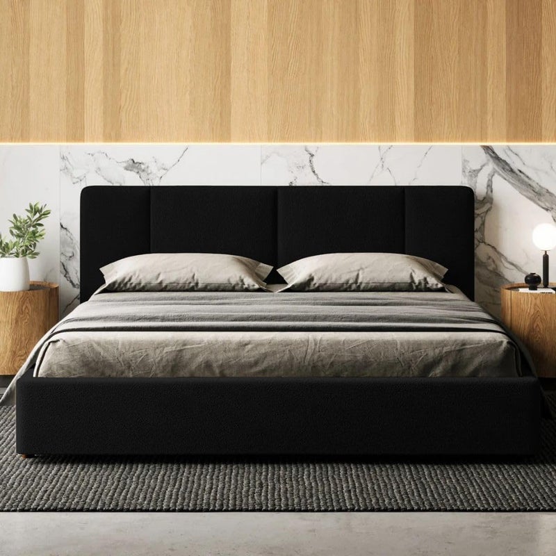 Comfynest Upholstered Platform Bed with Padded Headboard - Modern Bedroom Furniture (Black, 120x200) - Image 1